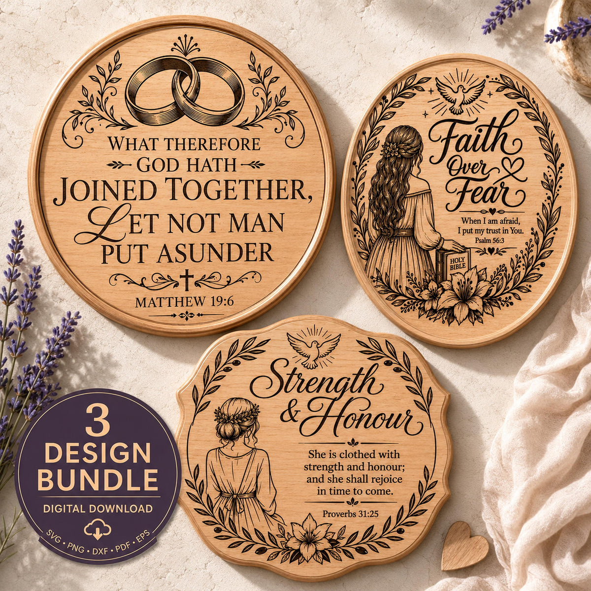 Christian Bride SVG Bundle, 3 Bible Verse Designs for Wedding & Bridal Shower