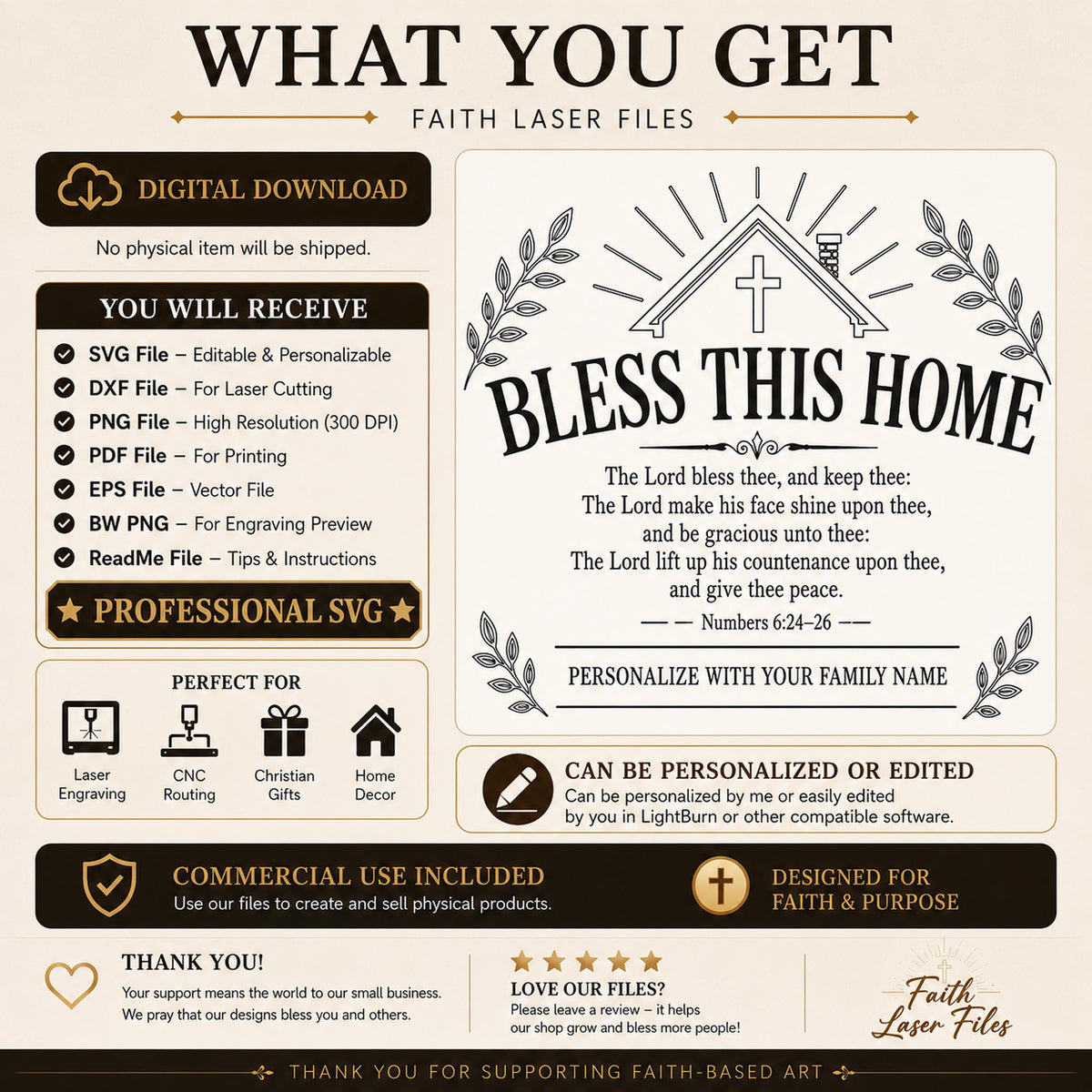 Numbers 6 24–26 SVG Bless This Home Bible Verse Design