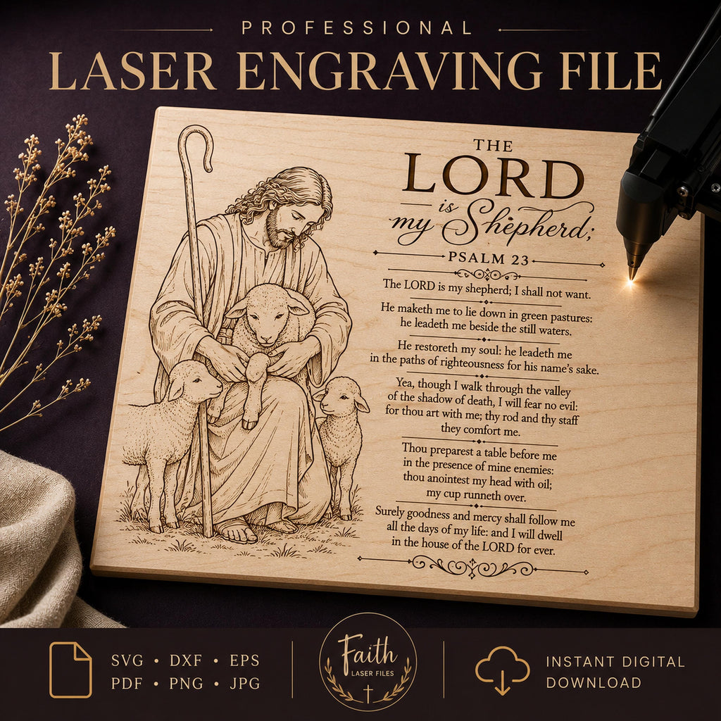 Psalm 23 Shepherd SVG, Christian Laser Engraving File