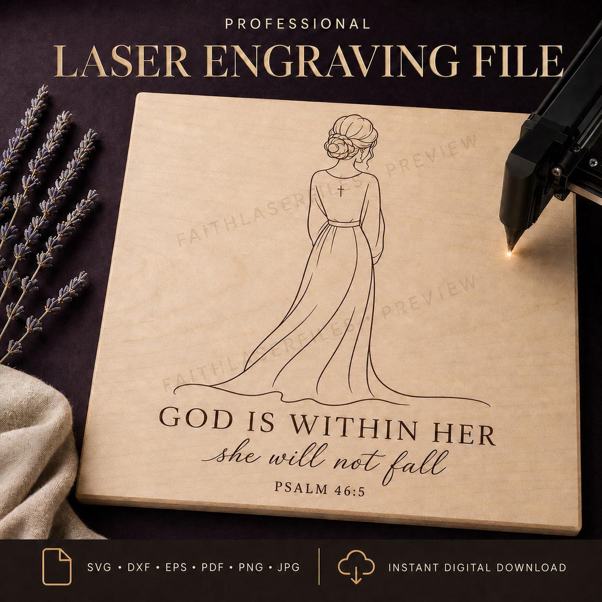 God Is Within Her SVG & PNG, Christian Woman Laser Engraving File, Psalm 46:5