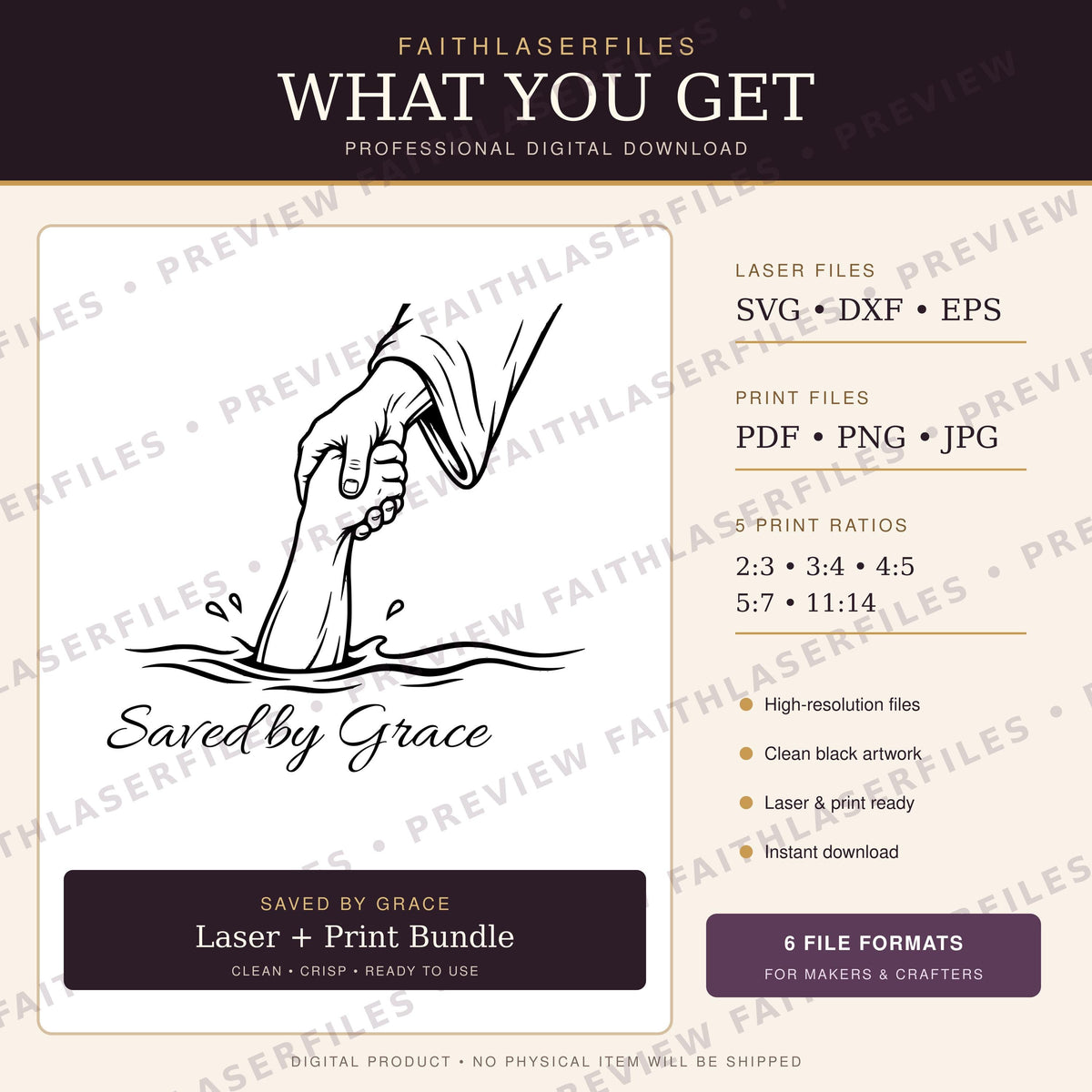 Saved by Grace SVG & PNG, Christian Salvation Design for Laser Engraving and Printing