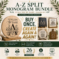 Split Monogram SVG Bundle: A-Z Floral Alphabet for Personalized Laser Engraving