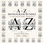 Split Monogram SVG Bundle: A-Z Floral Alphabet for Personalized Laser Engraving