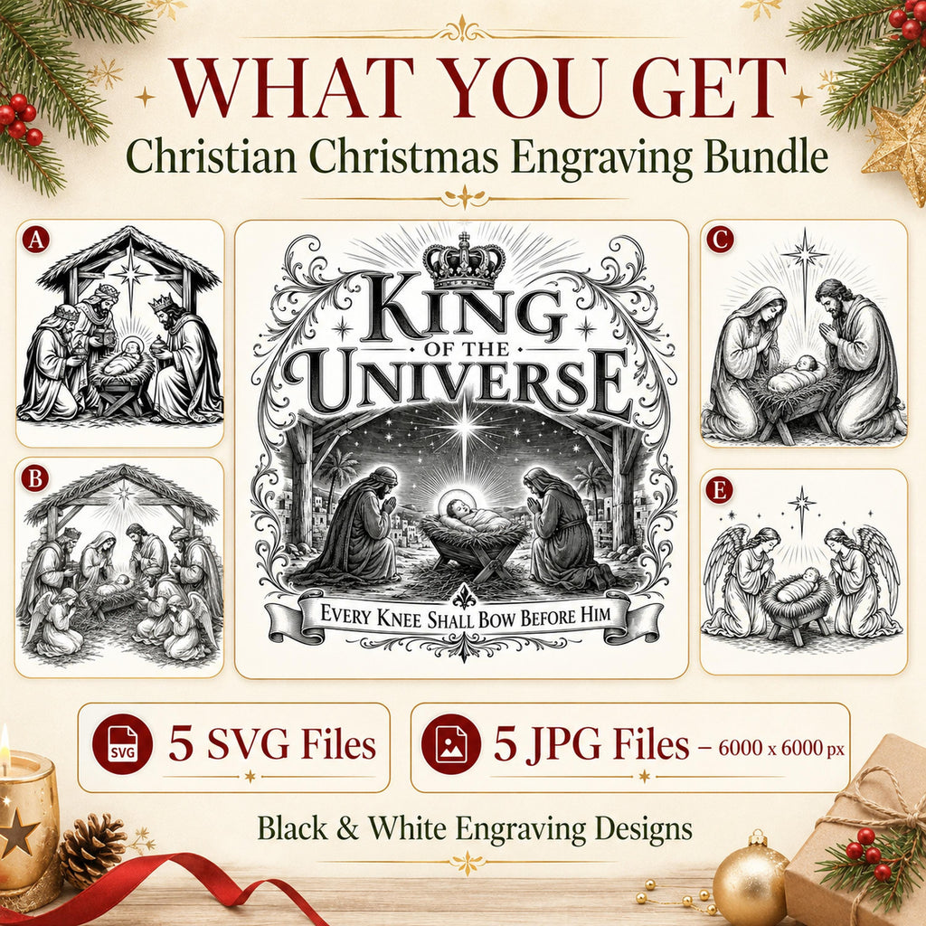 Christian Christmas SVG Bundle: 5 Nativity Laser Engraving Designs