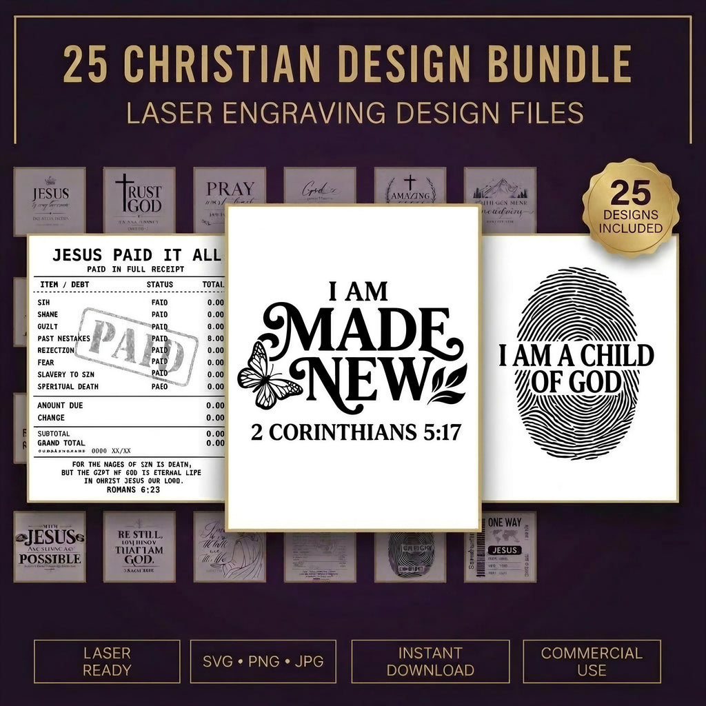 25 Christian SVG Bundle, Bible Verse, Cross and Faith Designs for Laser Engraving