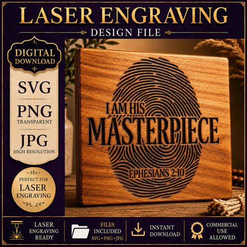 Christian Svg, I Am His Masterpiece, Ephesians 2:10 Fingerprint Design (Digital Download)
