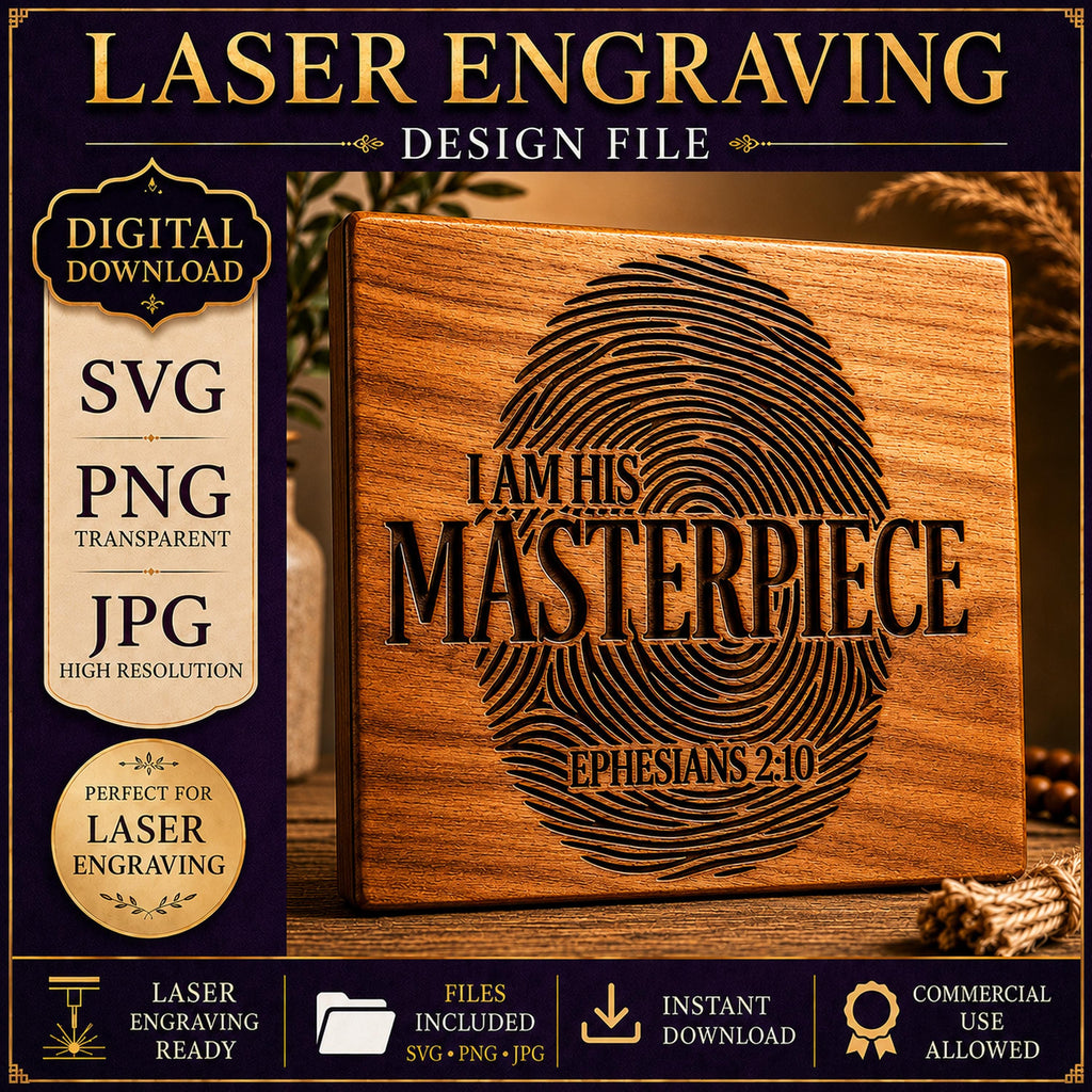 Christian Svg, I Am His Masterpiece, Ephesians 2:10 Fingerprint Design (Digital Download)
