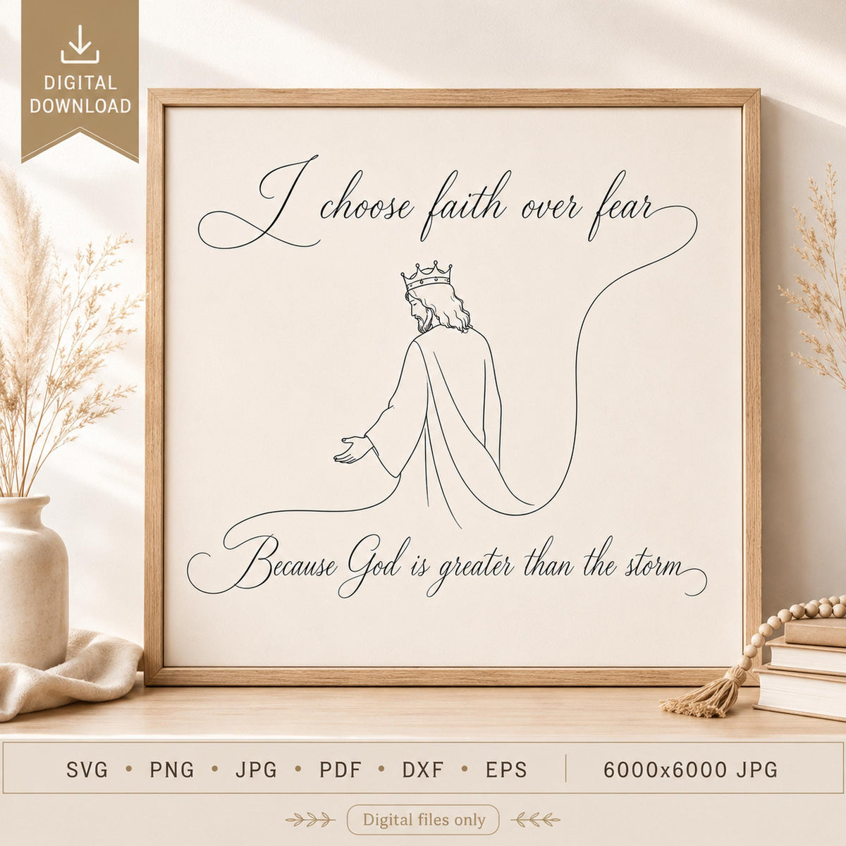 Christian Faith SVG + Printable Jesus Crown Line Art