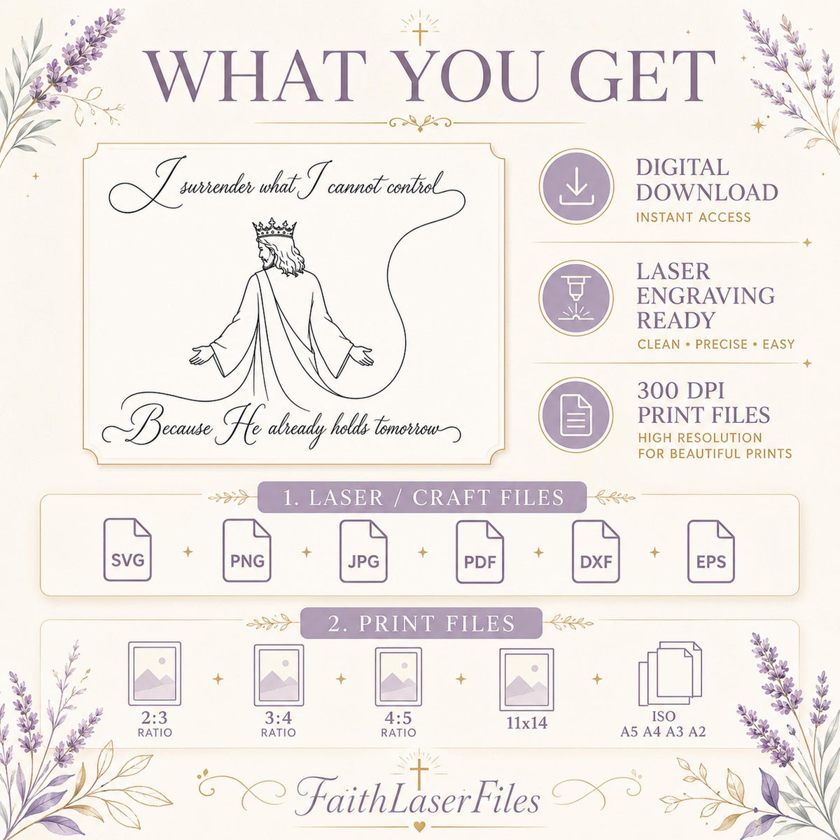 Faith SVG + Printable God Is in Control Jesus Line Art