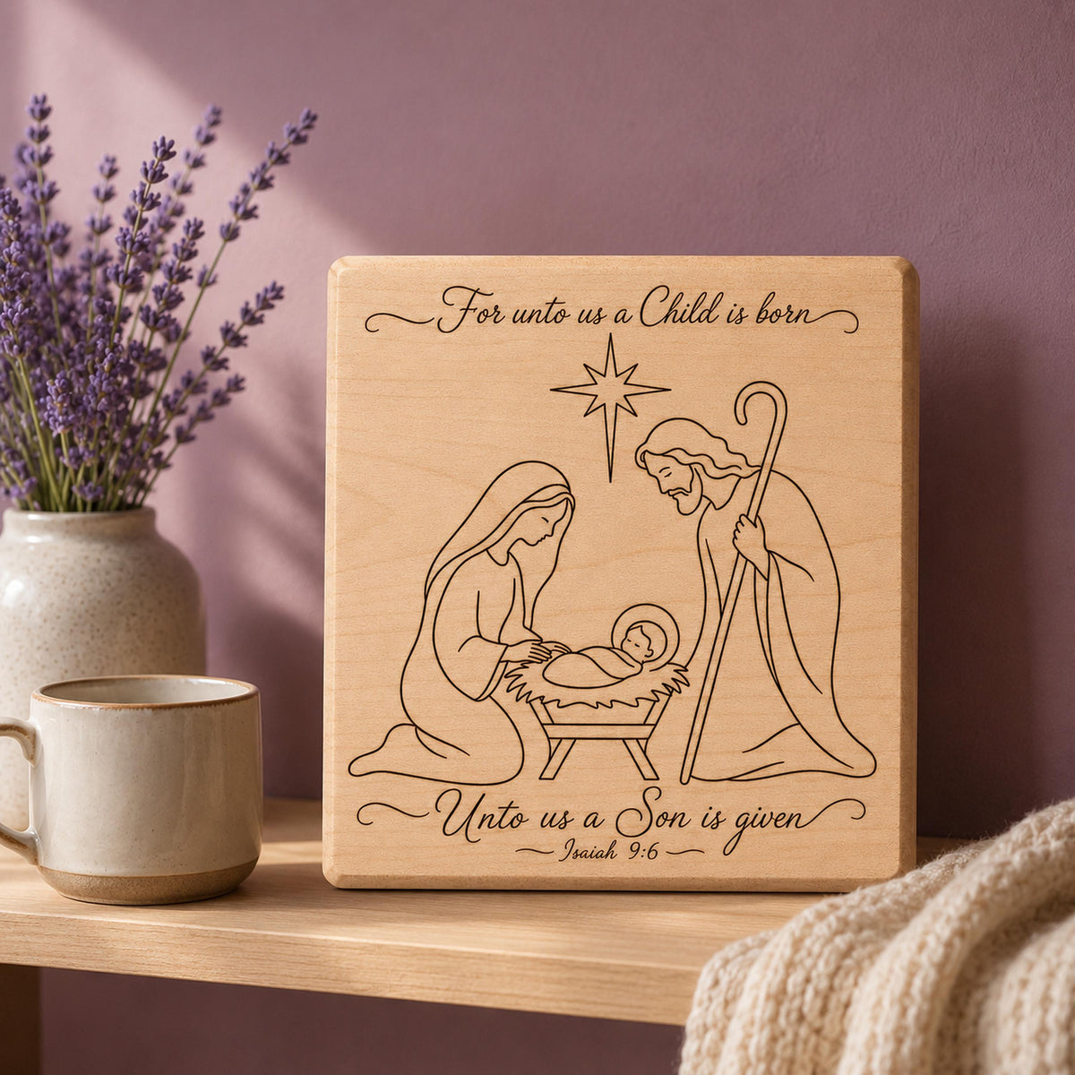Nativity SVG, For Unto Us a Child Is Born Isaiah 9:6 Christmas Laser File