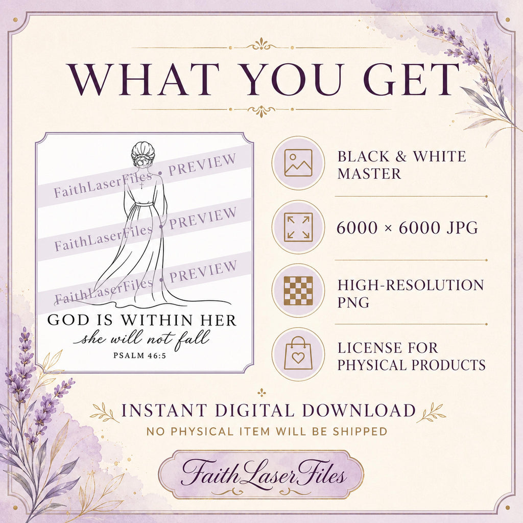 God Is Within Her SVG & PNG, Christian Woman Laser Engraving File, Psalm 46:5