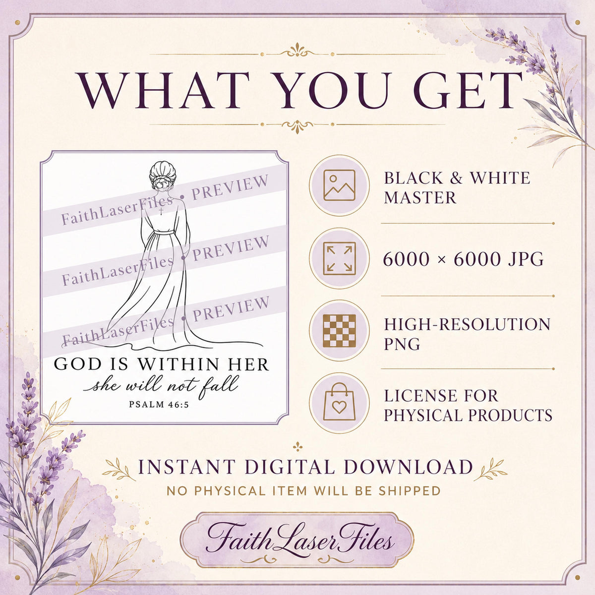 God Is Within Her SVG & PNG, Christian Woman Laser Engraving File, Psalm 46:5
