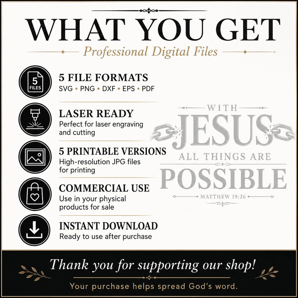 Christian SVG, Matthew 19:26 Bible Verse, Laser Engraving File (Digital Download)