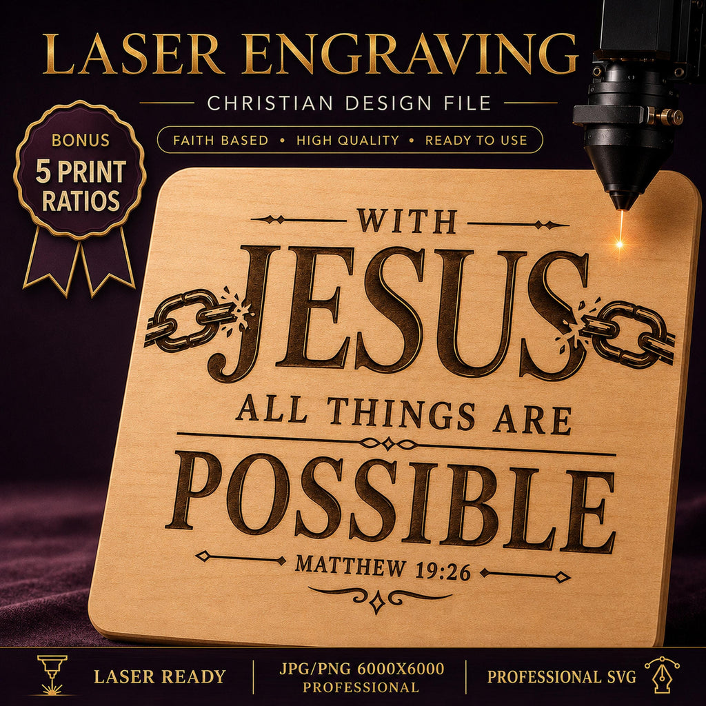 Christian SVG, Matthew 19:26 Bible Verse, Laser Engraving File (Digital Download)