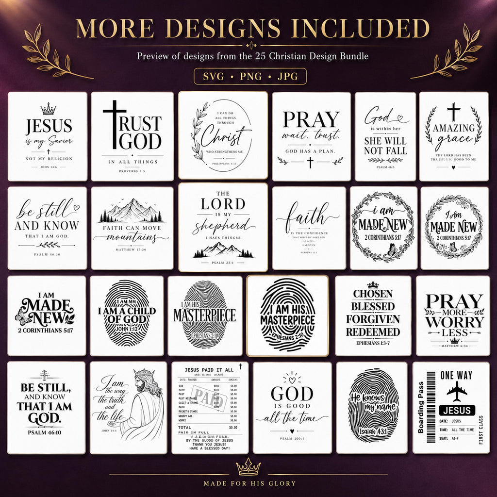 25 Christian SVG Bundle, Bible Verse, Cross and Faith Designs for Laser Engraving