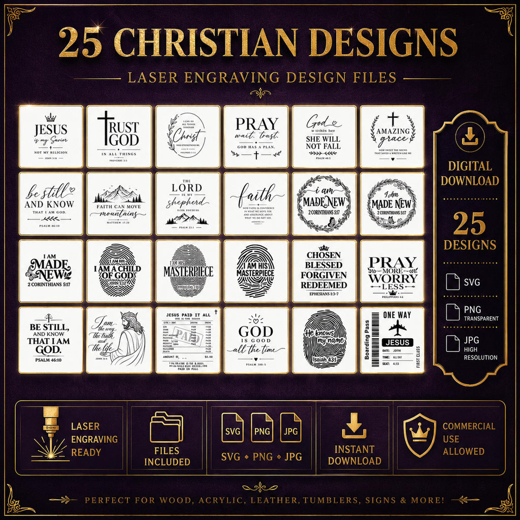 25 Christian SVG Bundle, Bible Verse, Cross and Faith Designs for Laser Engraving