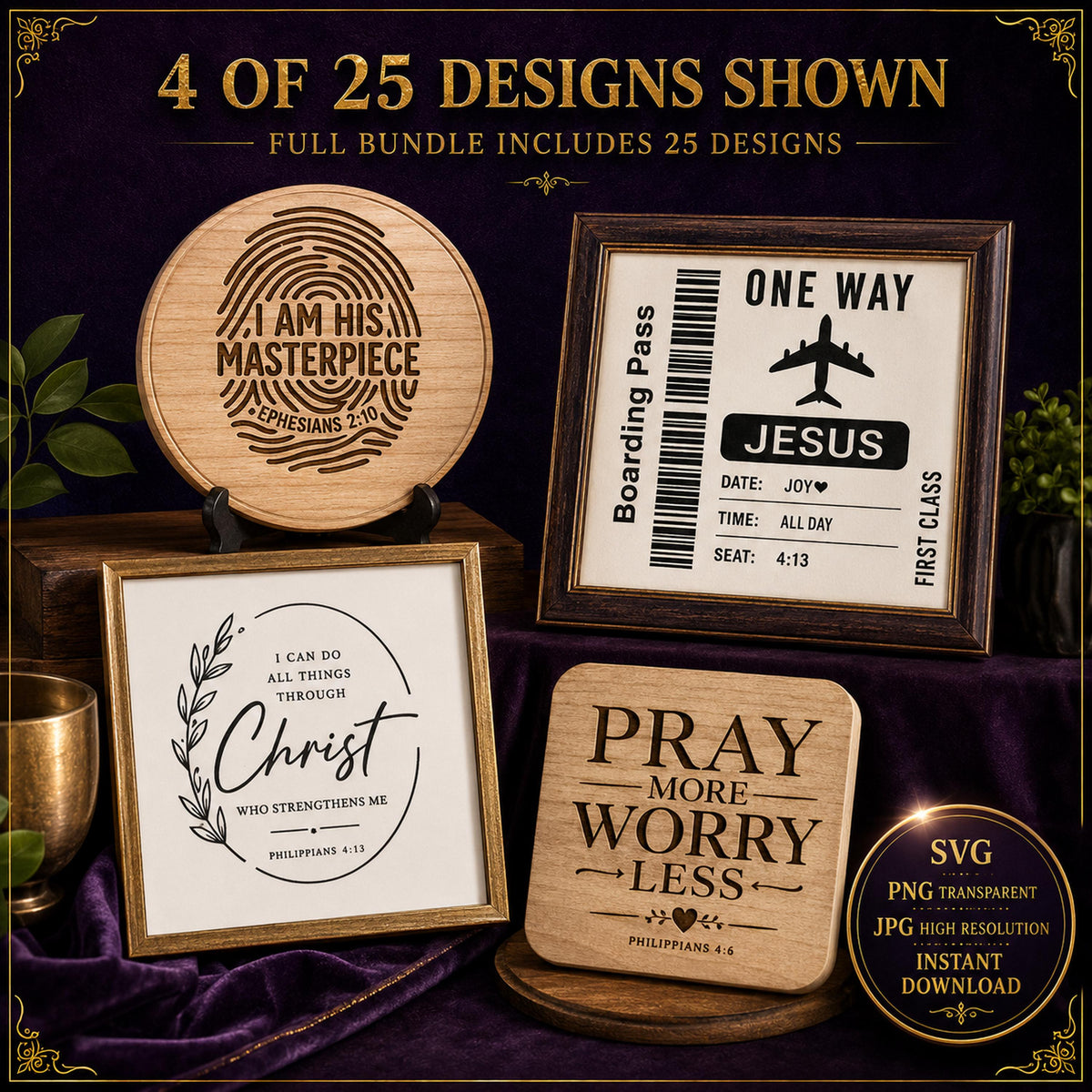 25 Christian SVG Bundle, Bible Verse, Cross and Faith Designs for Laser Engraving