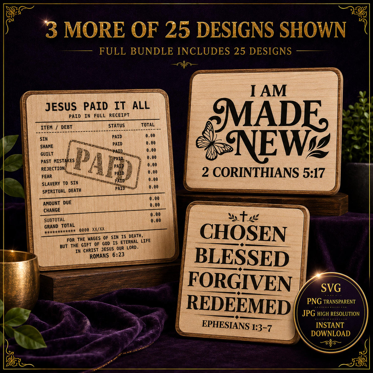 25 Christian SVG Bundle, Bible Verse, Cross and Faith Designs for Laser Engraving