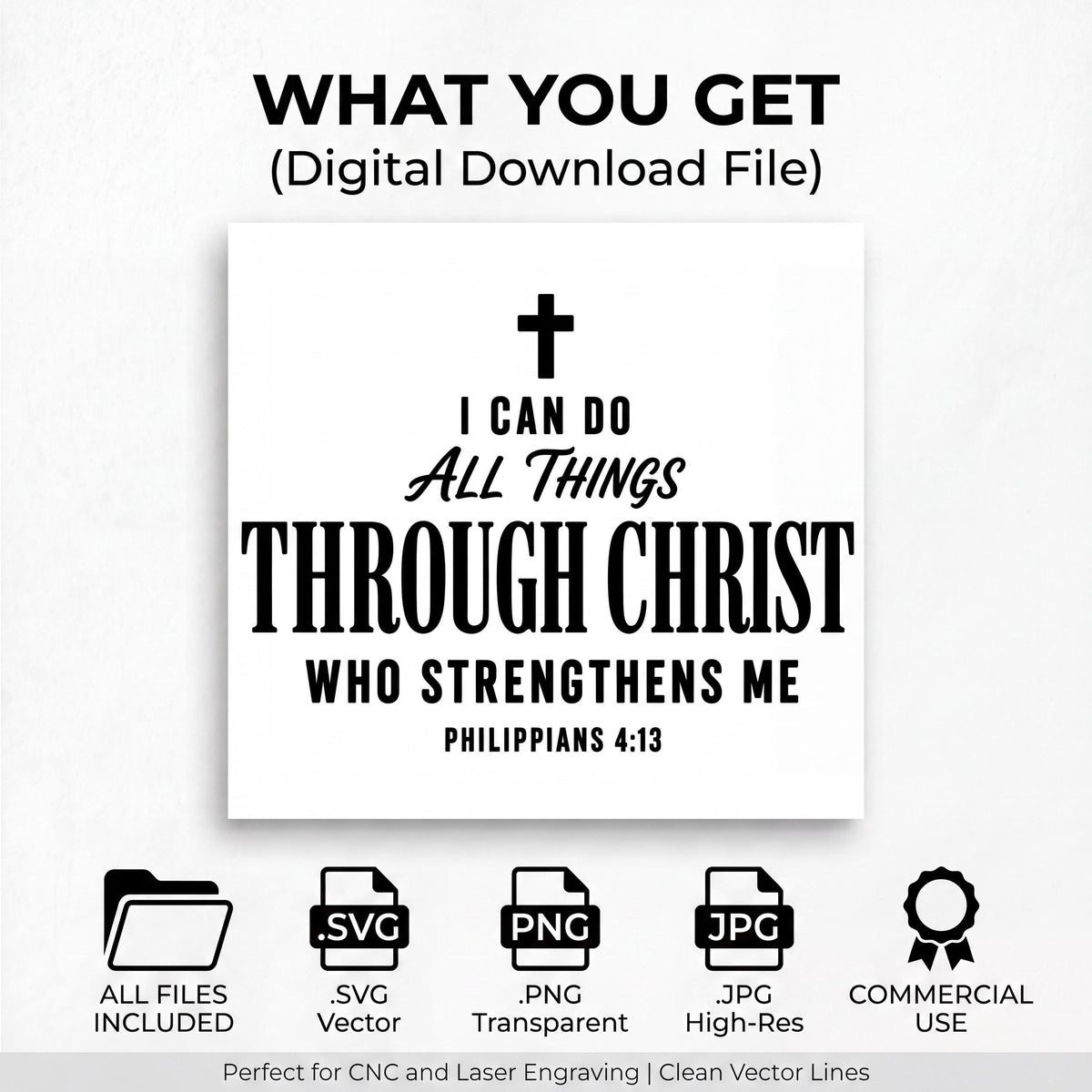 Philippians 4:13 SVG, I Can Do All Things, Christian Bible Verse, Faith PNG