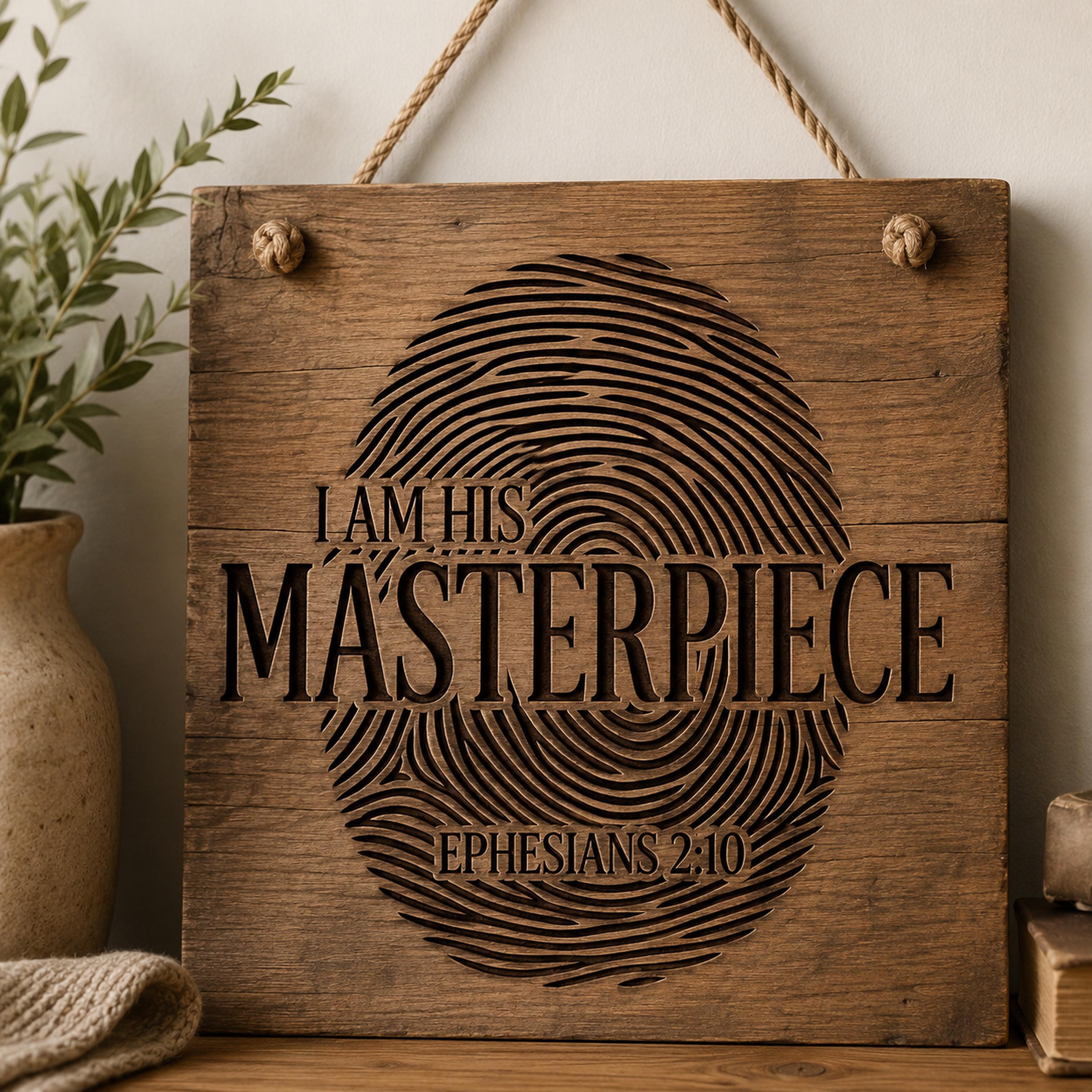 Christian Svg, I Am His Masterpiece, Ephesians 2:10 Fingerprint Design (Digital Download)
