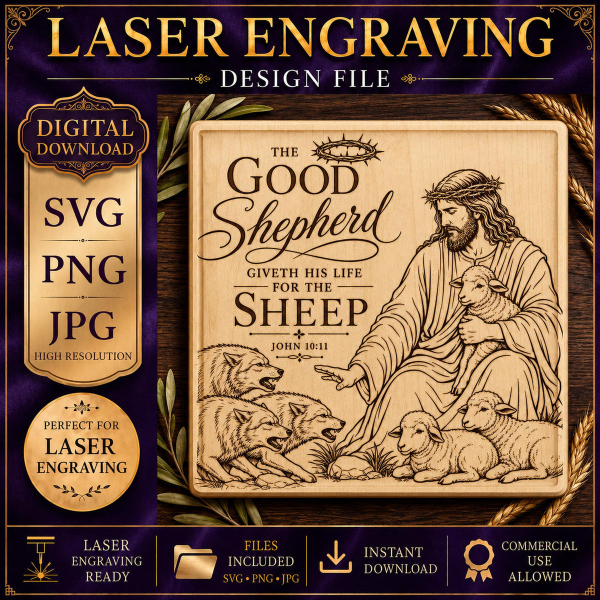 Good Shepherd SVG, John 10:11 Bible Verse Laser Engraving Design (Digital Download)