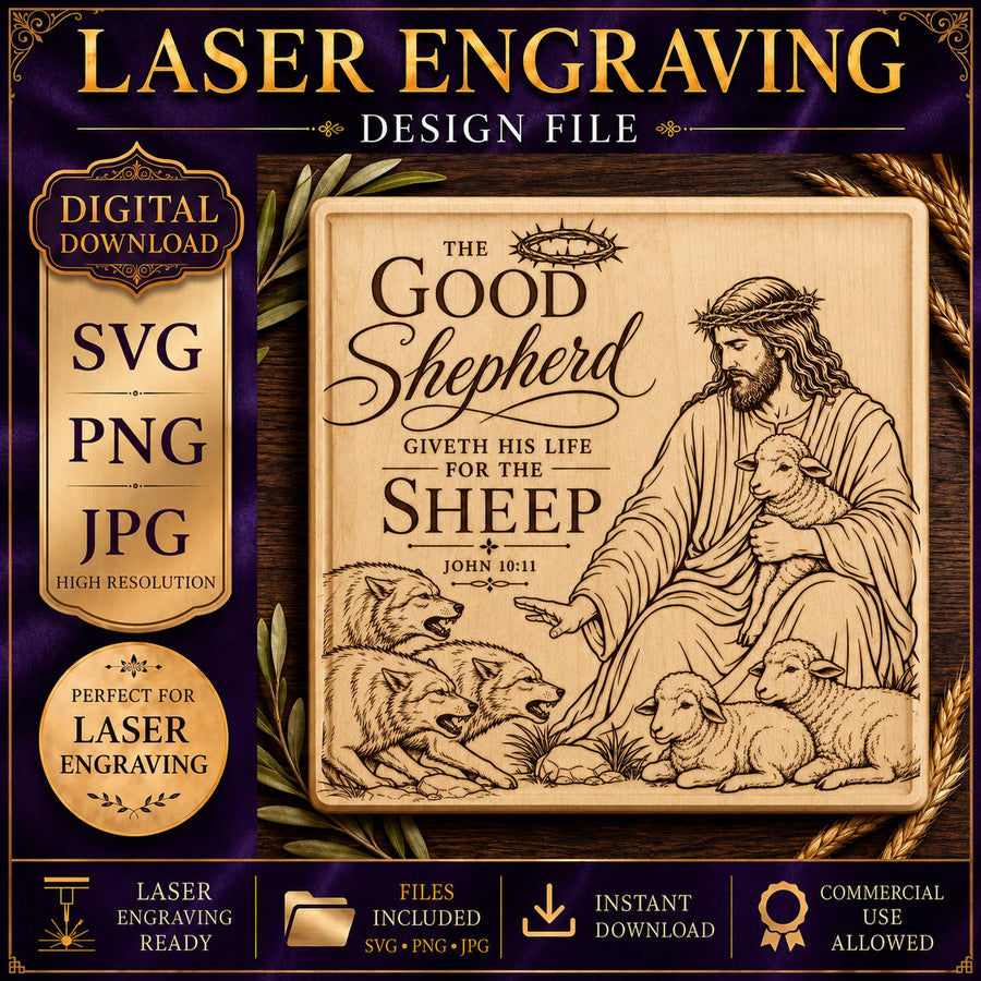 Good Shepherd SVG, John 10:11 Bible Verse Laser Engraving Design (Digital Download)