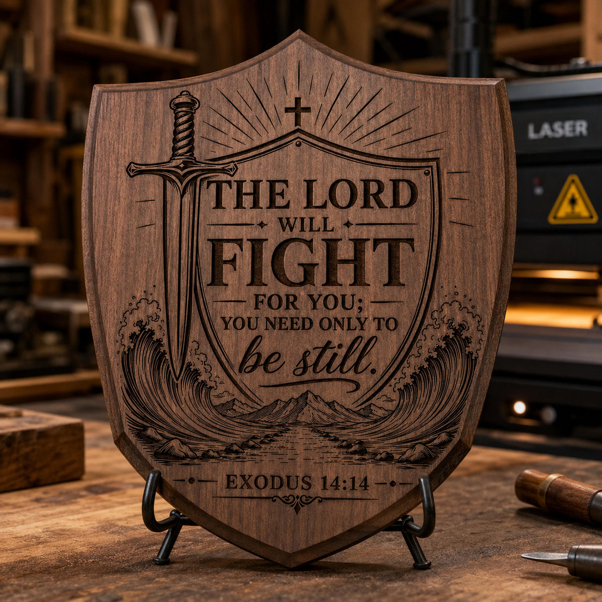 Exodus 14:14 Bible Verse Svg, Christian Shield Engraving File, Digital Download