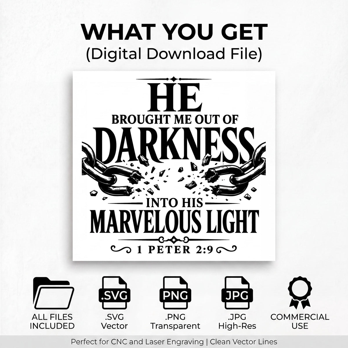 1 Peter 2:9 Bible Verse Svg, Christian Png Broken Chains Design (Digital Download)