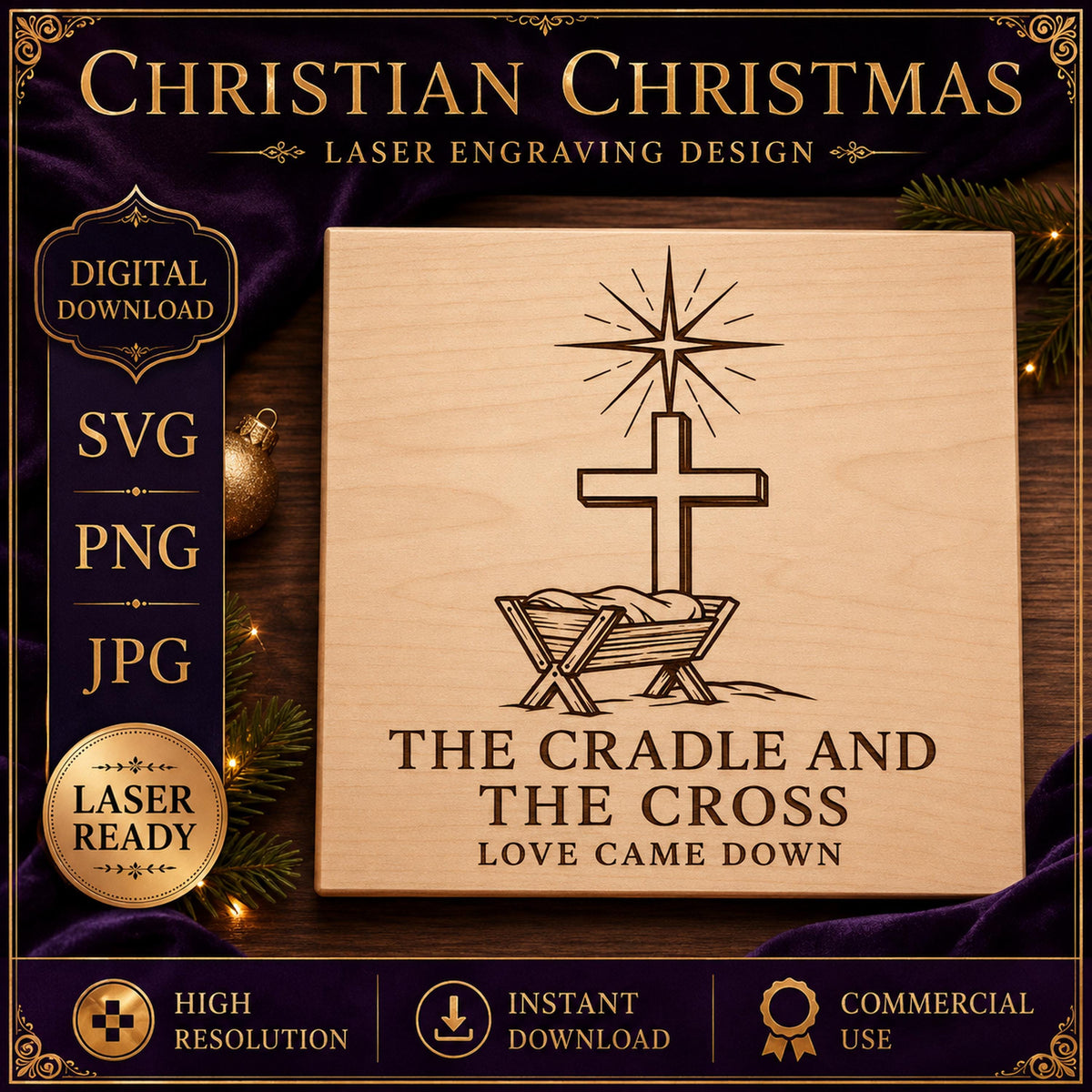 Nativity SVG, Christian Christmas Laser Engraving Design (Digital Download)