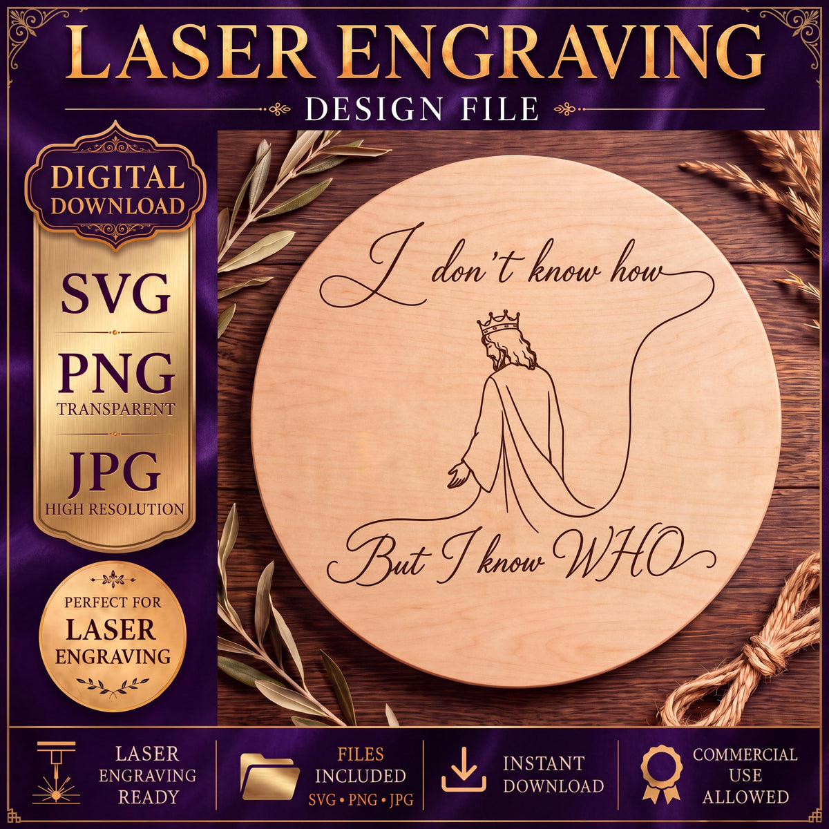 Faith SVG: I Don’t Know How But I Know Who Jesus Line Art Print File