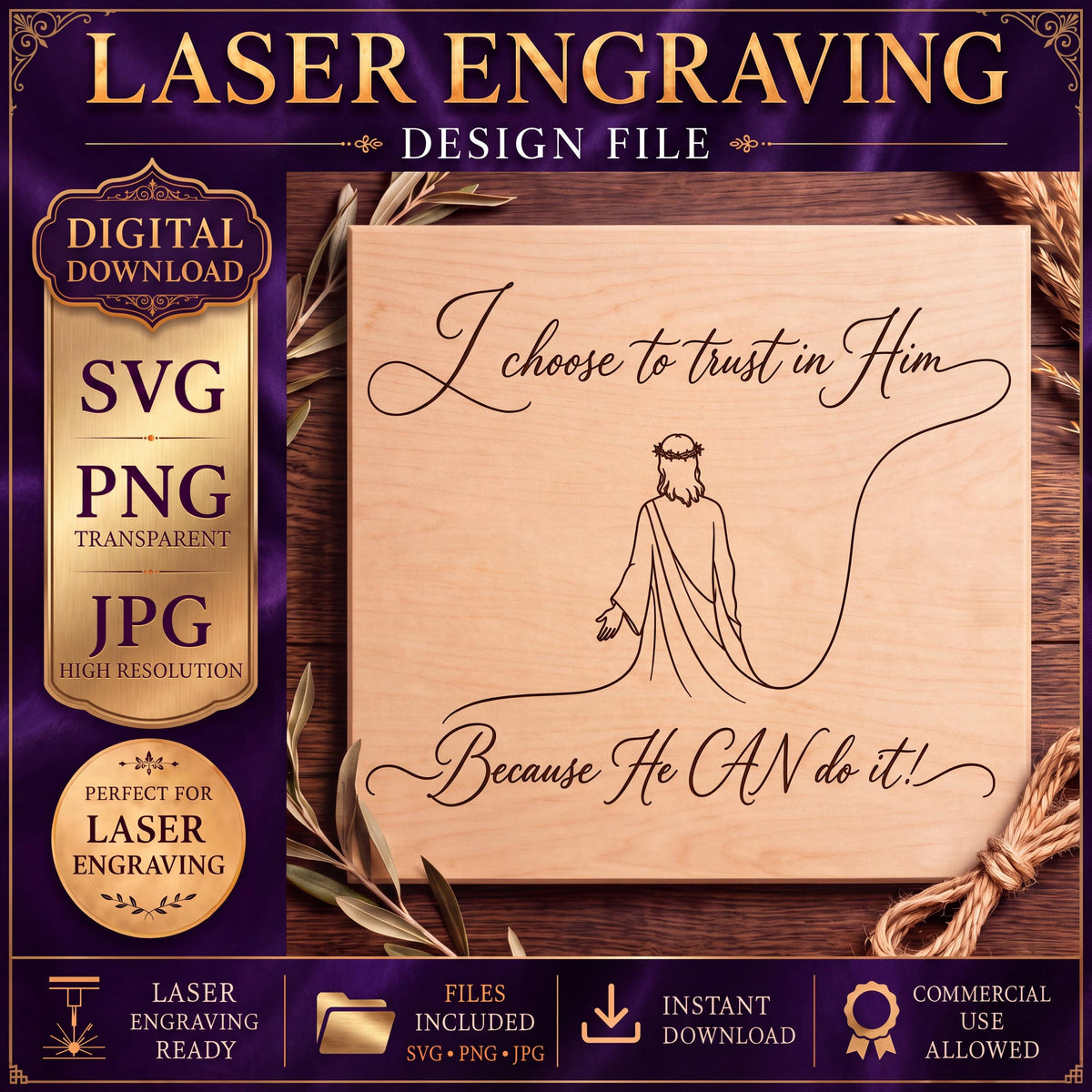 Faith SVG: Trust in God Jesus Line Art for Laser Engraving