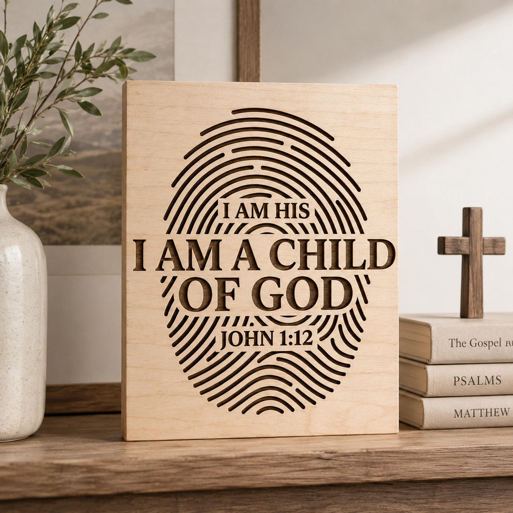 Child of God SVG, I Am His John 1:12 Fingerprint Laser Engraving File