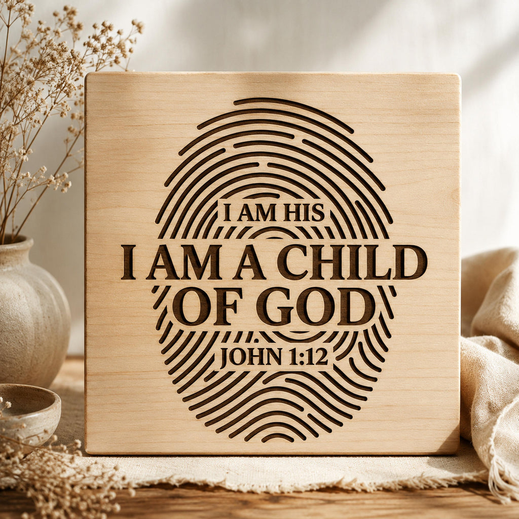 Child of God SVG, I Am His John 1:12 Fingerprint Laser Engraving File