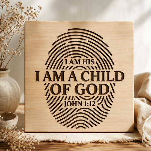 Child of God SVG, I Am His John 1:12 Fingerprint Laser Engraving File