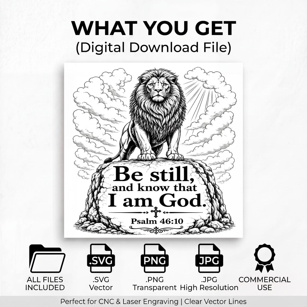 Be Still Lion SVG, Psalm 46:10 Christian Laser Engraving File