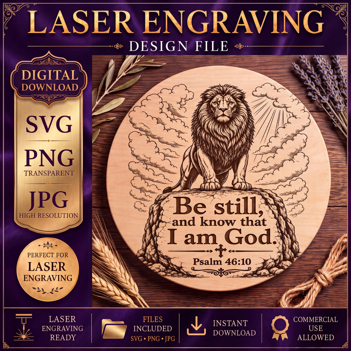 Be Still Lion SVG, Psalm 46:10 Christian Laser Engraving File