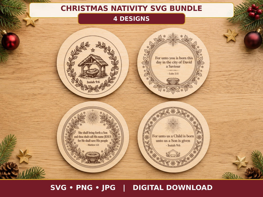 Christmas Nativity Ornament SVG Bundle - 4 Designs Laser File