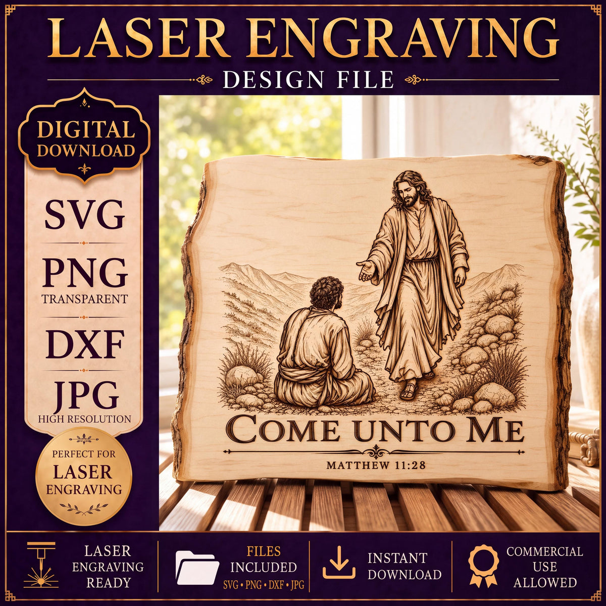 Matthew 11:28 Come Unto Me Jesus SVG, Christian Laser Engraving File (Digital Download)