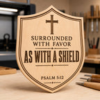 Psalm 5:12 Shield SVG, Surrounded With Favor Christian Cross Laser Engraving File