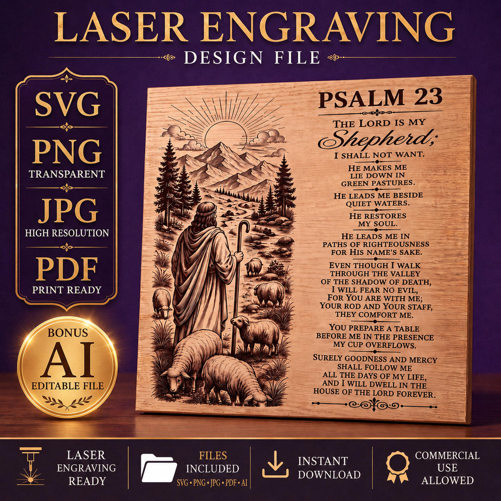 Psalm 23 SVG Laser Engraving File, Christian Shepherd Bible Verse (Digital Download)