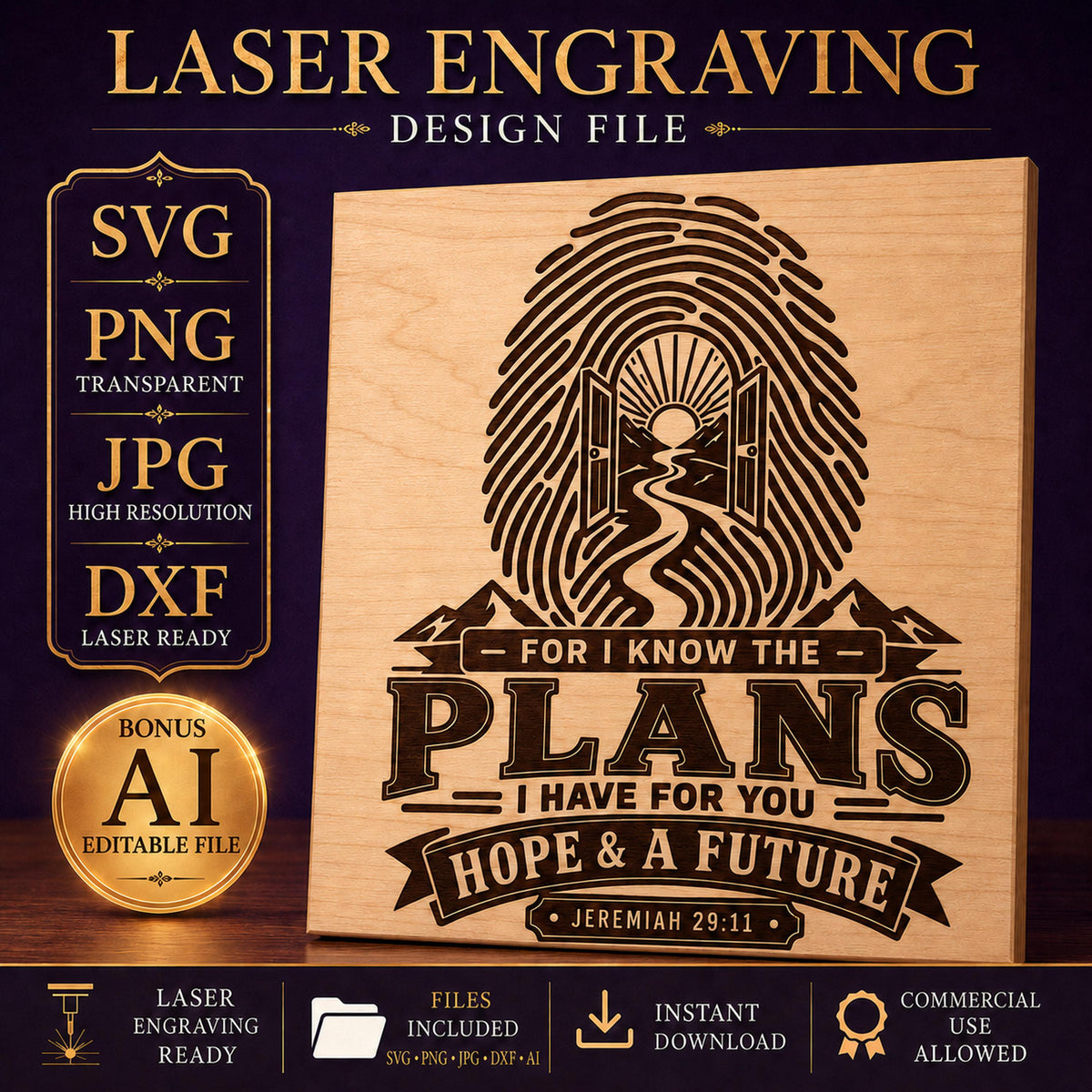 Jeremiah 29:11 SVG, Hope and a Future Bible Verse, Christian Laser Engraving File
