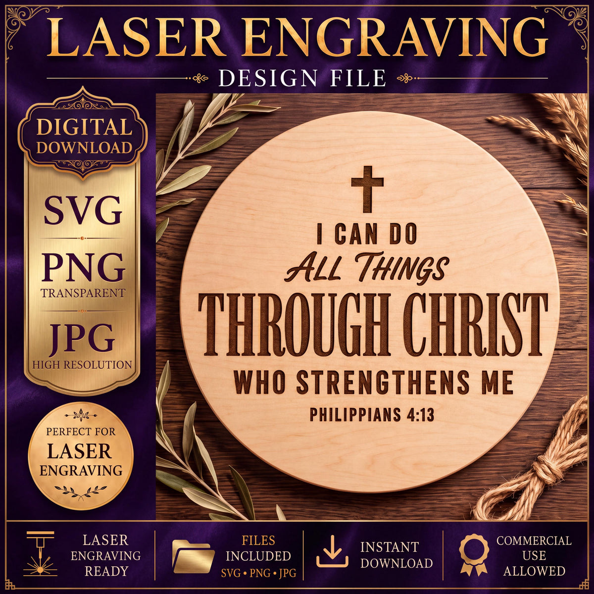 Philippians 4:13 SVG, I Can Do All Things, Christian Bible Verse, Faith PNG