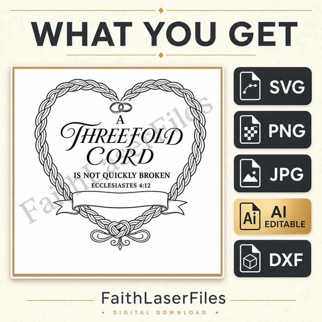 Ecclesiastes 4:12 Wedding SVG – Editable Threefold Cord Laser Engraving Design