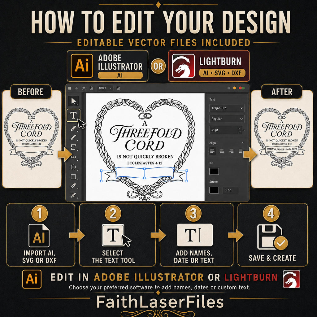 Ecclesiastes 4:12 Wedding SVG – Editable Threefold Cord Laser Engraving Design