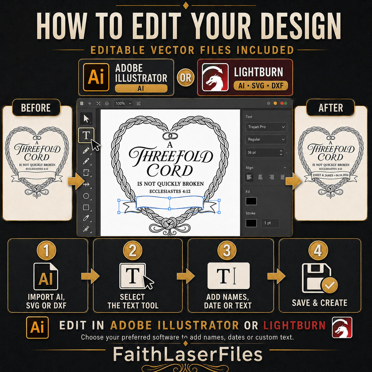 Ecclesiastes 4:12 Wedding SVG – Editable Threefold Cord Laser Engraving Design