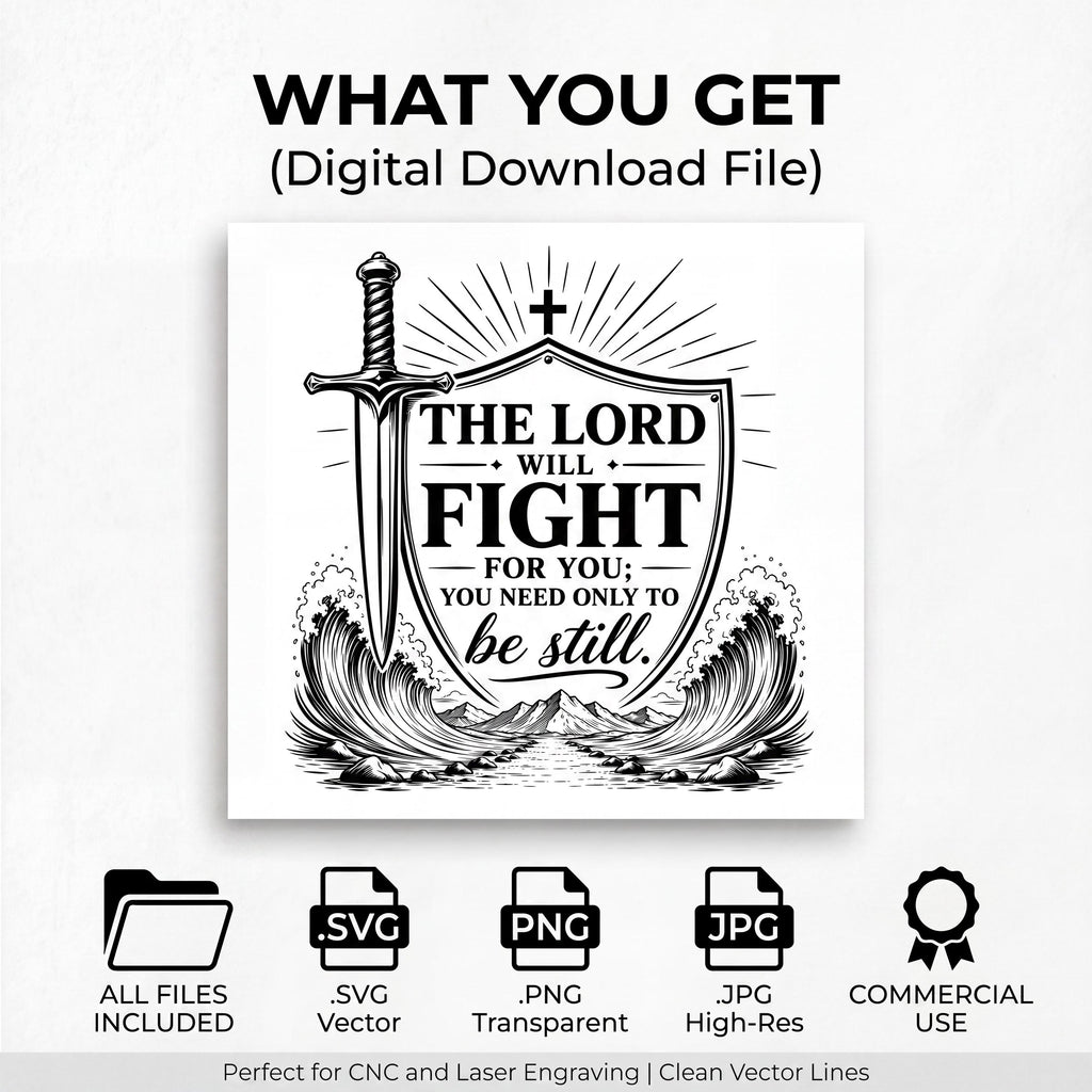 Exodus 14:14 Bible Verse Svg, Christian Shield Engraving File, Digital Download