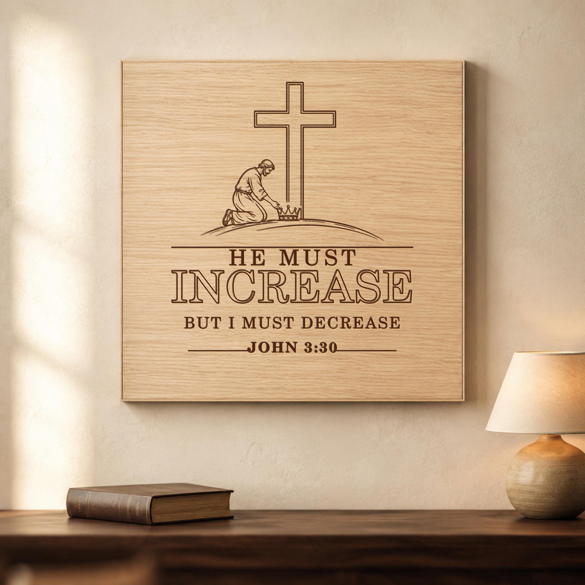 John 3:30 SVG, He Must Increase Christian Bible Verse Laser Engraving, Editable AI File