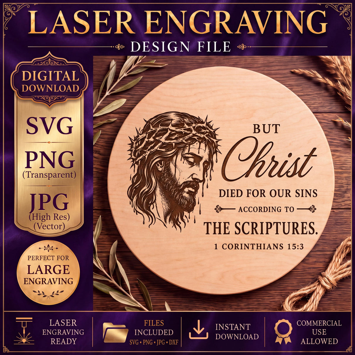 1 Corinthians 15:3 Laser Engraving File, Christian Wall Art (Digital Download)