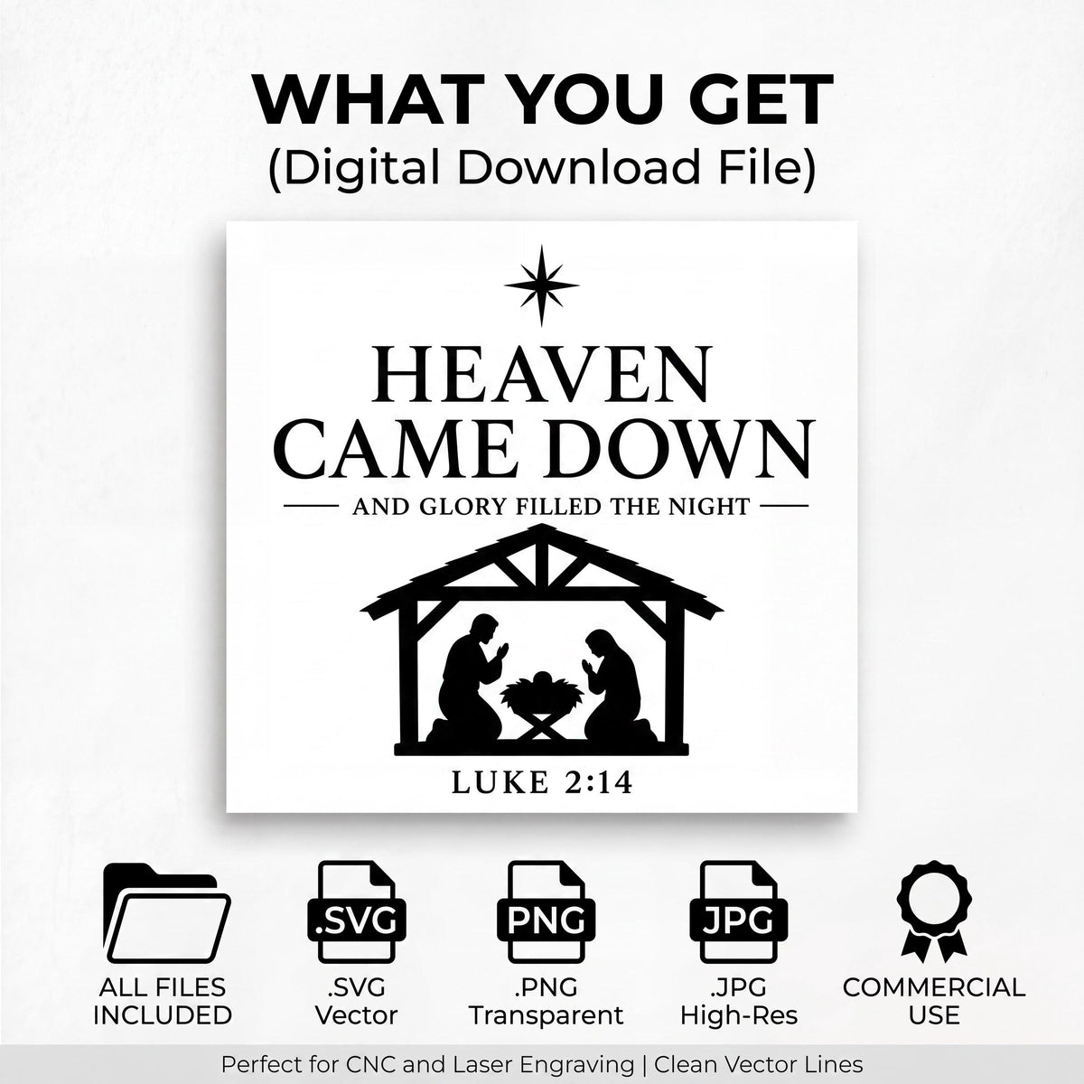 Nativity SVG: Heaven Came Down Religious Christmas Design for Laser Engraving, Cricut Digital Download