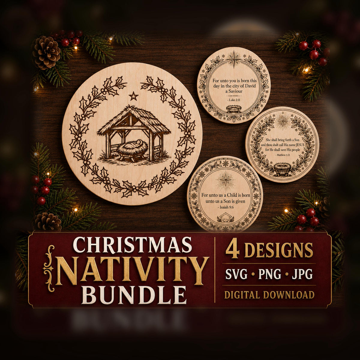 Christmas Nativity Ornament SVG Bundle - 4 Designs Laser File
